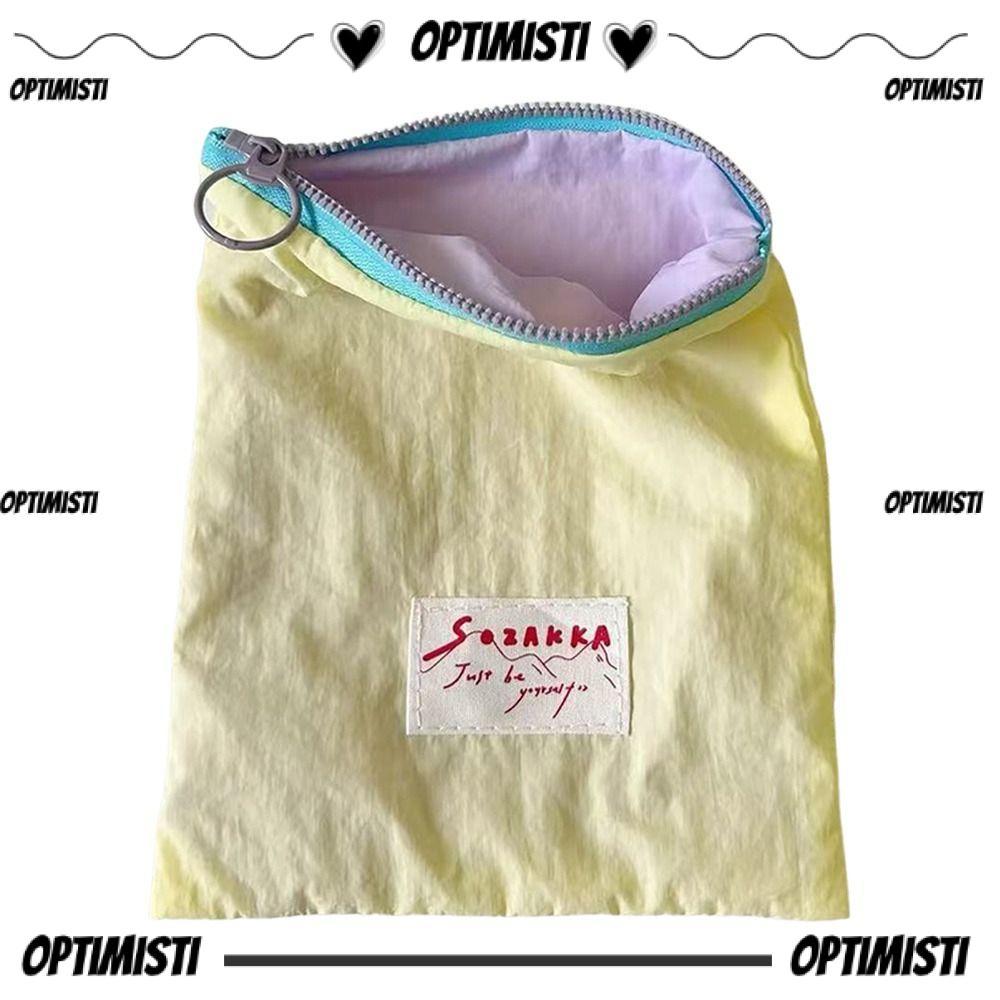 OPTIMISTI8E กระเป๋าเครื่องสําอาง, กระเป๋าใส่เหรียญขนาดเล็กสีทึบ, ที่เก็บเครื่องสําอางแบบพกพาซิปกระเป๋าสตางค์ผ้า Catchall