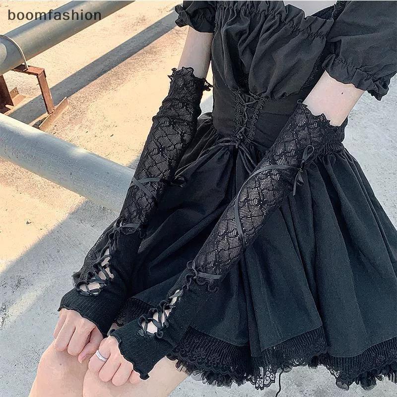 [BOOM] ผู้หญิงลูกไม้ Fingerless ถุงมือ Gothic DIY แขนรัดเสื้อผ้าอุปกรณ์เสริมตาข่ายยืดหยุ่น Punk ถุงมือ TH