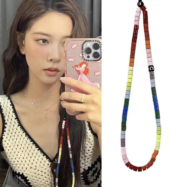 Zhang Jingyi Song Yanfei Rainbow Candy เชือกเส้นเล็กโทรศัพท์มือถือ Bohemian Song Yuqi ข้อมือเชือกลูก