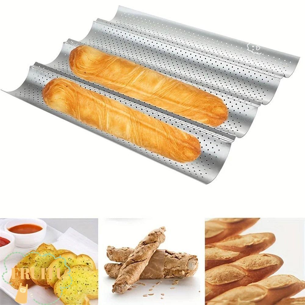 FRUITU Baguette Mold, 2/4 Grooves Bakeware Baguette Baking Tray, Waves French Bread Toast Baking Too