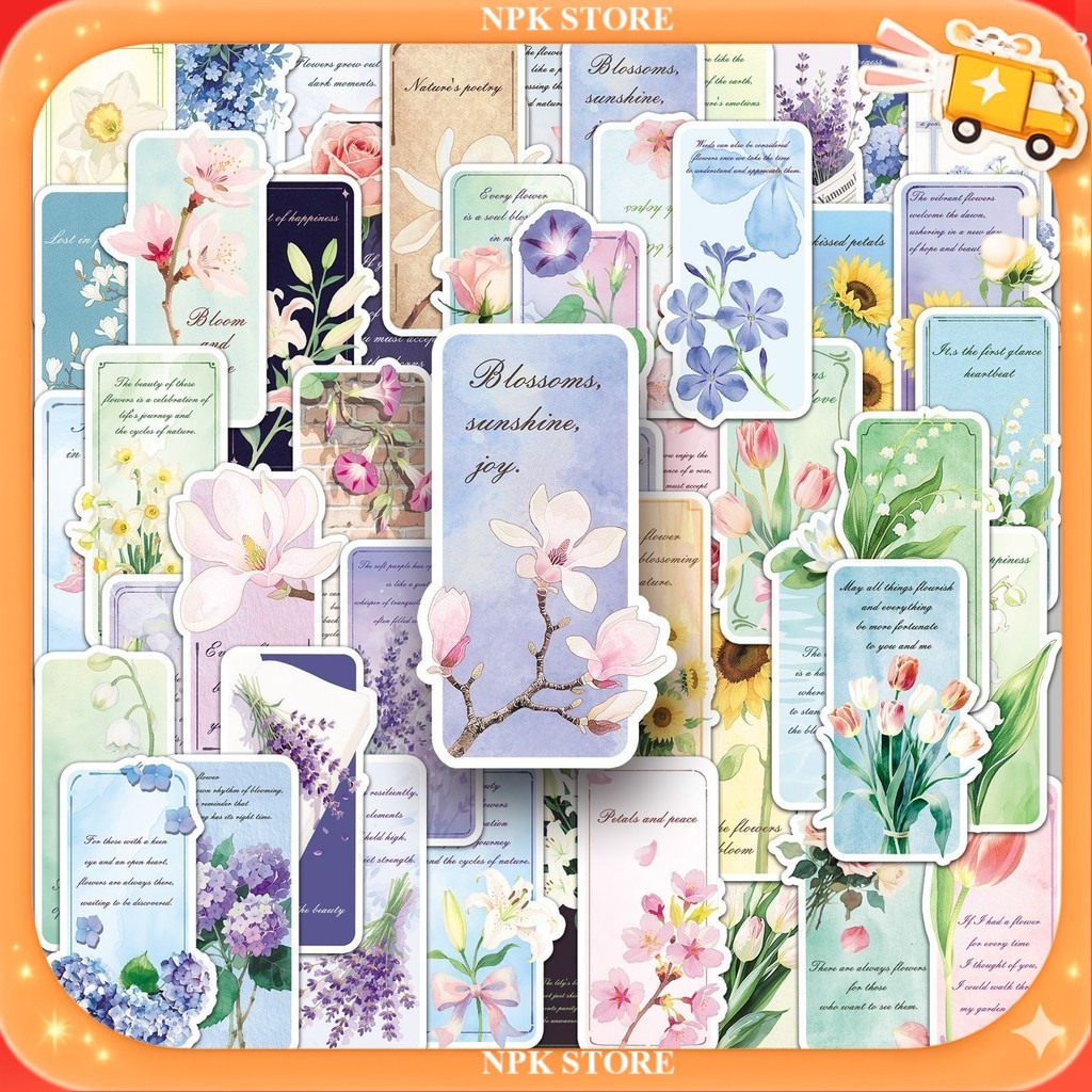 🔥🇹🇭พร้อมส่ง🇹🇭🔥 51แบบ Sticker ที่คั่นหนังสือ รูปดอกไม้พร้อมคติ flower bookmark art English text