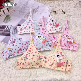 3Pcs Girls Training Bra Cotton Cute Printed Soft Wireless Teenage Bra Comfortable Daily Wear