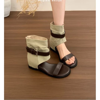Retro รองเท้าแตะโรมันผู้หญิงความสูงด้านใน Wedge Heel Design ขนาดเล็ก Slimmer ดู All-Match Breathable สบายรองเท้าแตะ