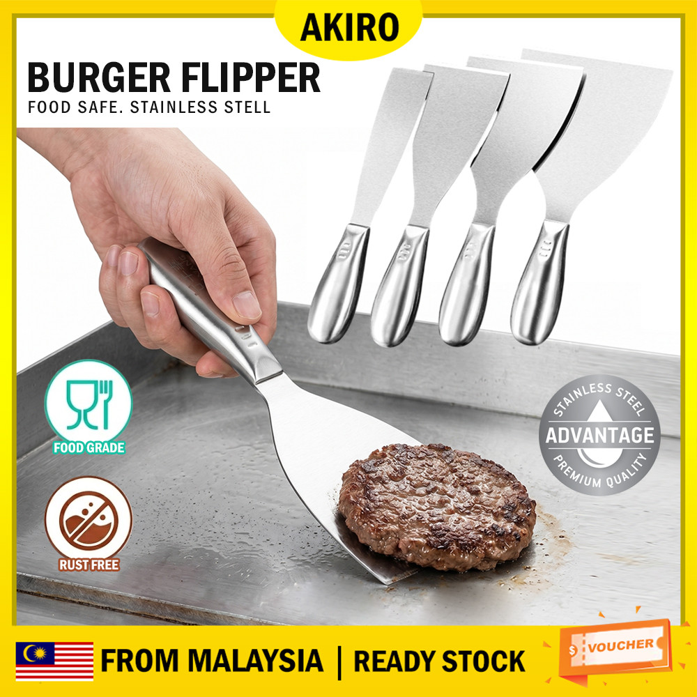 AKIRO สแตนเลส Burger Flipper เนื้อ Scraper Griddle ไม้พายโลหะ Masak Burger Tak Karat Sudip Burger Be
