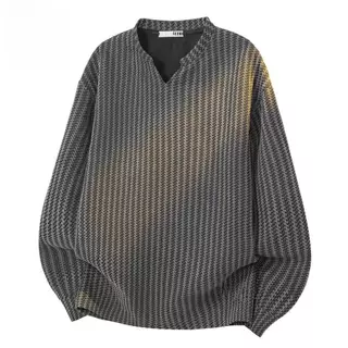 ZENOX ซื้อ 1 แถม 2 Unisex V คอ Chenille Herringbone เสื้อกันหนาวขนาดใหญ่แขนยาวเสื้อลําลอง Streetwear Plus ขนาดสีดําสีเทา M-3XL