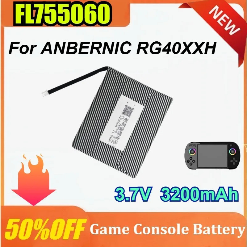 แบตเตอรี่ 3.7V 3200mAh ใหม่ FL755060 สําหรับ ANBERNIC RG40XXH RG 40XXH แนวนอนคอนโซลเกมมือถือ PSP แบต