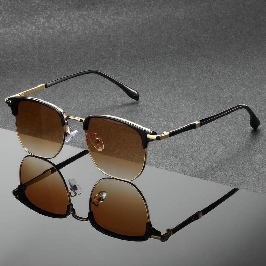 แฟชั่น Dual Tone Retro Square แว่นตากันแดดโลหะ UV400 สําหรับขับรถ Anti UV อินเทรนด์แว่นตาตกแต่ง Unisex