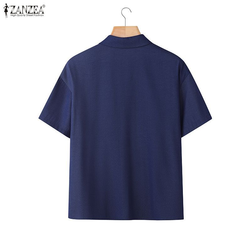 ZANZEA เสื้อเชิ้ตแขนยาวพิมพ์ลายแขนยาวสไตล์เกาหลีของผู้หญิง — صورة 8