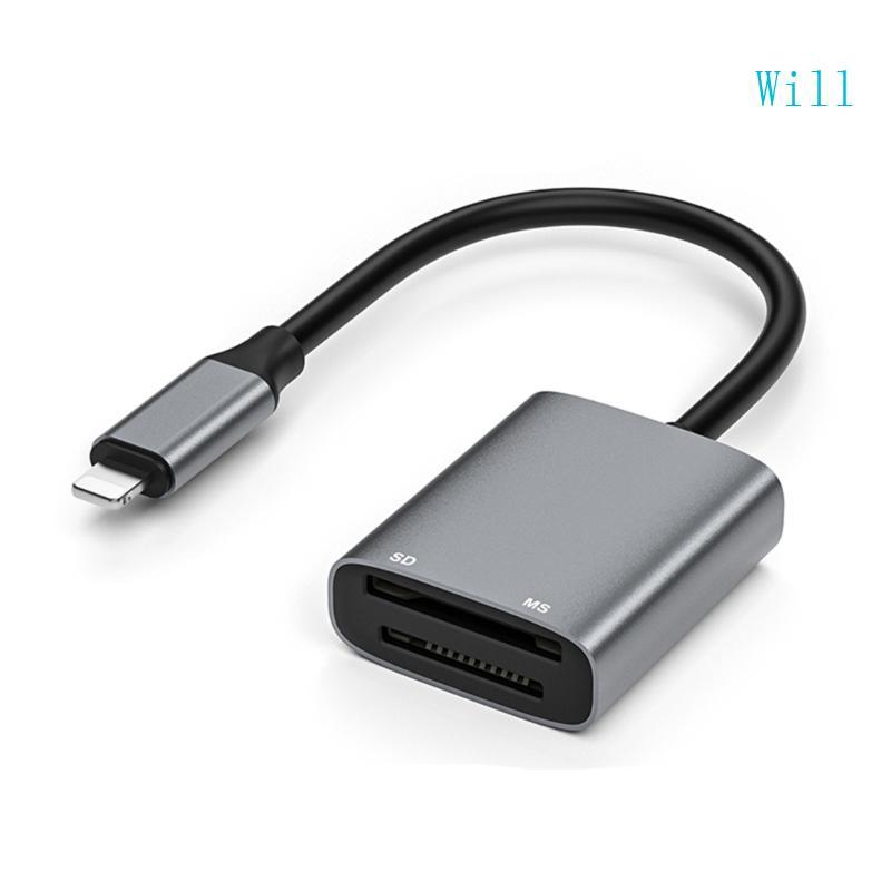 จะอลูมิเนียม SD + MS Card Reader อะแดปเตอร์การ์ดหน่วยความจํา Fast Data Transfer SD + MS Card Reader 
