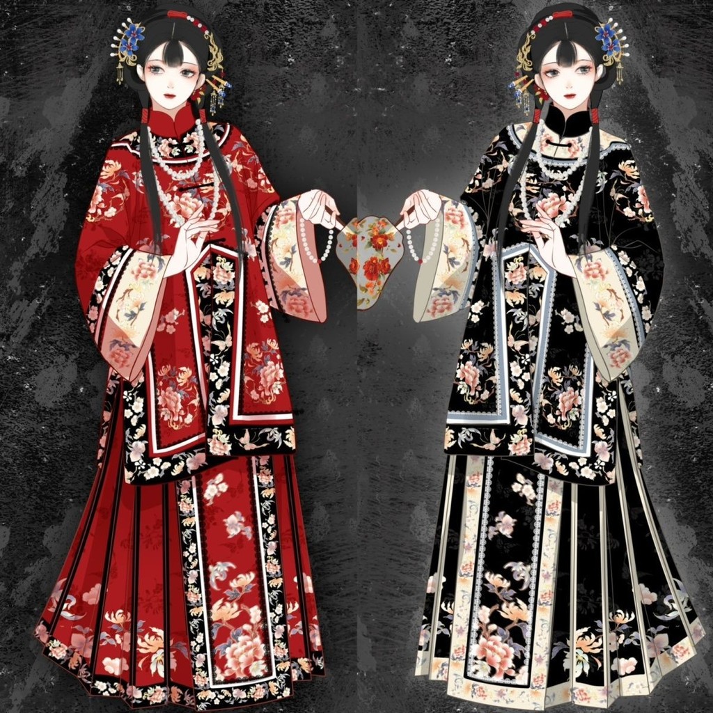สุภาพสตรี Hanfu ชาติพันธุ์เครื่องแต่งกายแบบดั้งเดิม Jinshang Hanfu Checkered สวมใส่อุตสาหกรรมหนักพิมพ์ Qinghan เสื้อผ้าผู้หญิงปลาย Qing Dy