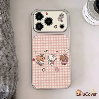 ตารางสีชมพูน่ารัก Hello Kitty หนังสําหรับ OPPO Reno 15C 15F 15 Pro Max Mini 14F 14 13F 13 12F 12 FS 11F 11 10 9 Pro Plus 5G 4G ง่ายแมวหวานหญิง