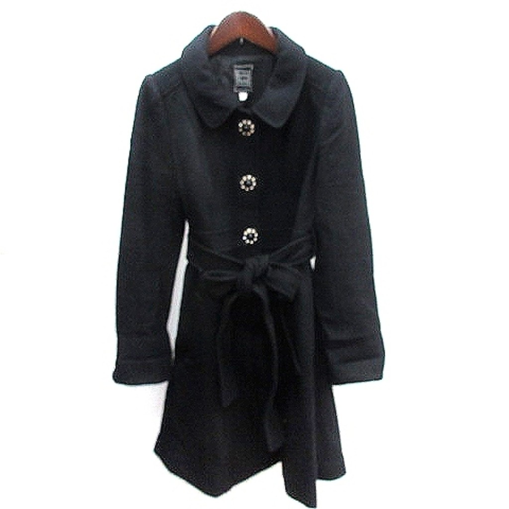 Cynthia Rowley Coat stand-up collar wool Long black Direct from Japan Secondhand