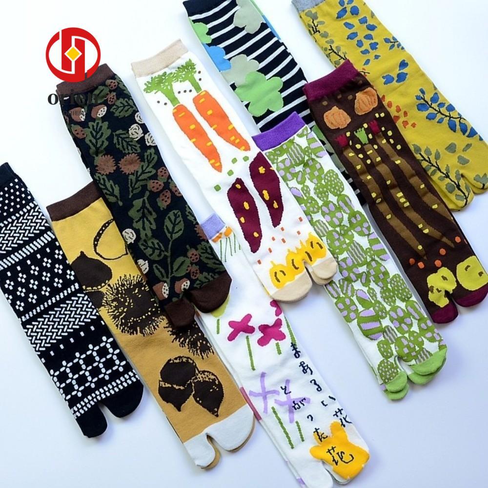 ถุงเท้า ORIEN Tabi สไตล์ฮาราจูกุ ทำจากผ้าฝ้ายระบายอากาศ Jacquard มีดีไซน์แยกนิ้วเท้า