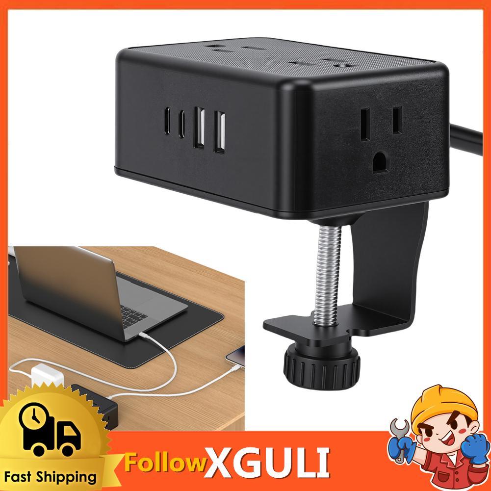 Xguli Oreilet ที่หนีบโต๊ะรางปลั๊กเดสก์ท็อปแท่นชาร์จ 4 ช่องพอร์ต USB (2 C) ตัวป้องกันไฟกระชาก NightstandEdge 6.56ft สายไฟต่อสำหรับโฮมออฟฟิศ