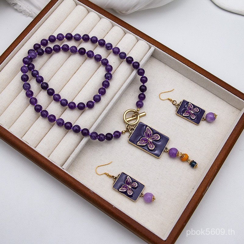 สร้อยคอ ต่างหูยี่ห้อ Niche Stone สร้อยคอผีเสื้อ Zirconium Retro ธรรมชาติใหม่สีม่วงสไตล์ Donglai ชุด 
