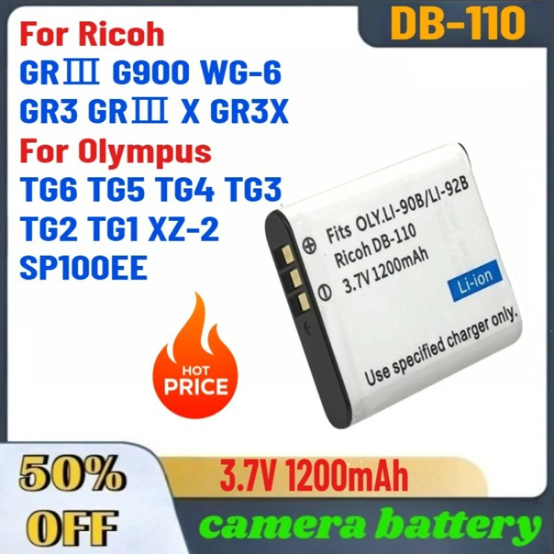 3.7V 1200mAh DB-110 แบตเตอรี่สําหรับ Ricoh GRIII G900 WG-6 GR3 GRIII X GR3X Olympus TG6 TG5 TG4 TG3 