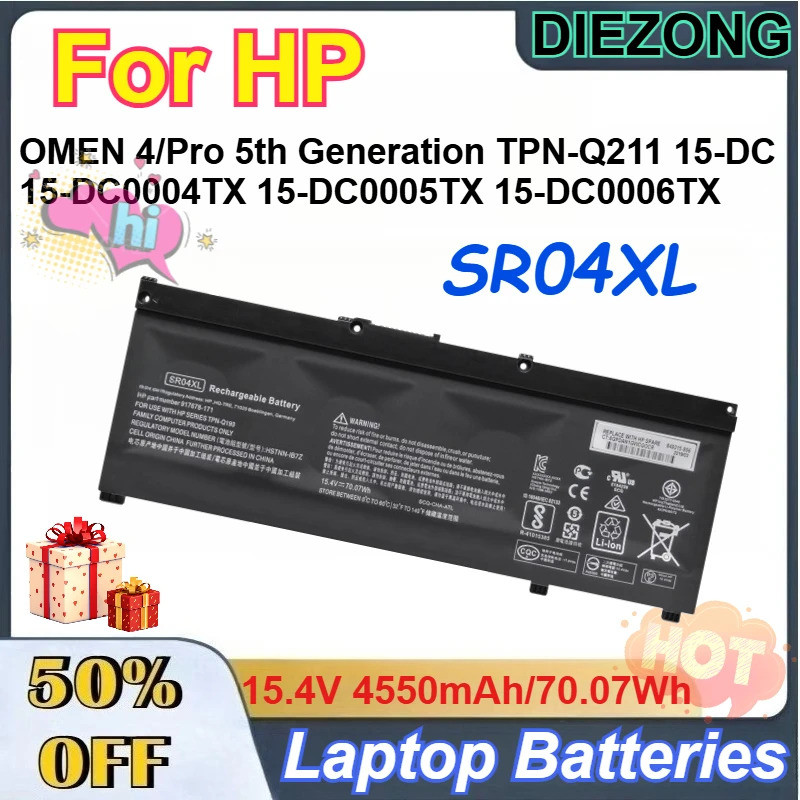 15.4V 4550mAh/70.07Wh SR04XL แบตเตอรี่แล็ปท็อปสําหรับ HP OMEN 4/Pro 5th Generation TPN-Q211 15-DC000