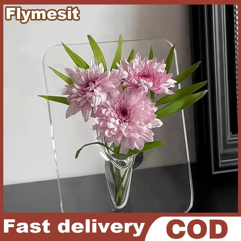 Flymesit อะคริลิคโปร่งใสแจกันสไตล์โมเดิร์นมินิมอลสําหรับเดสก์ท็อปห้องนั่งเล่นการจัดดอกไม้ EN