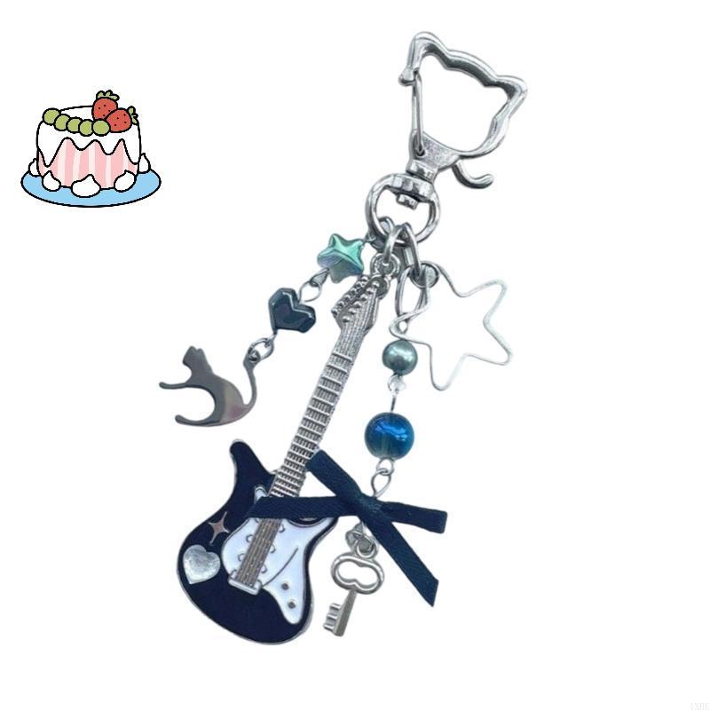 [Sep-t] Y2K กีตาร์แมวพวงกุญแจสําหรับผู้ชายผู้หญิง Pentagram Bow จี้แฟชั่น Ro Punk กระเป๋าอุปกรณ์เสริมของขวัญ