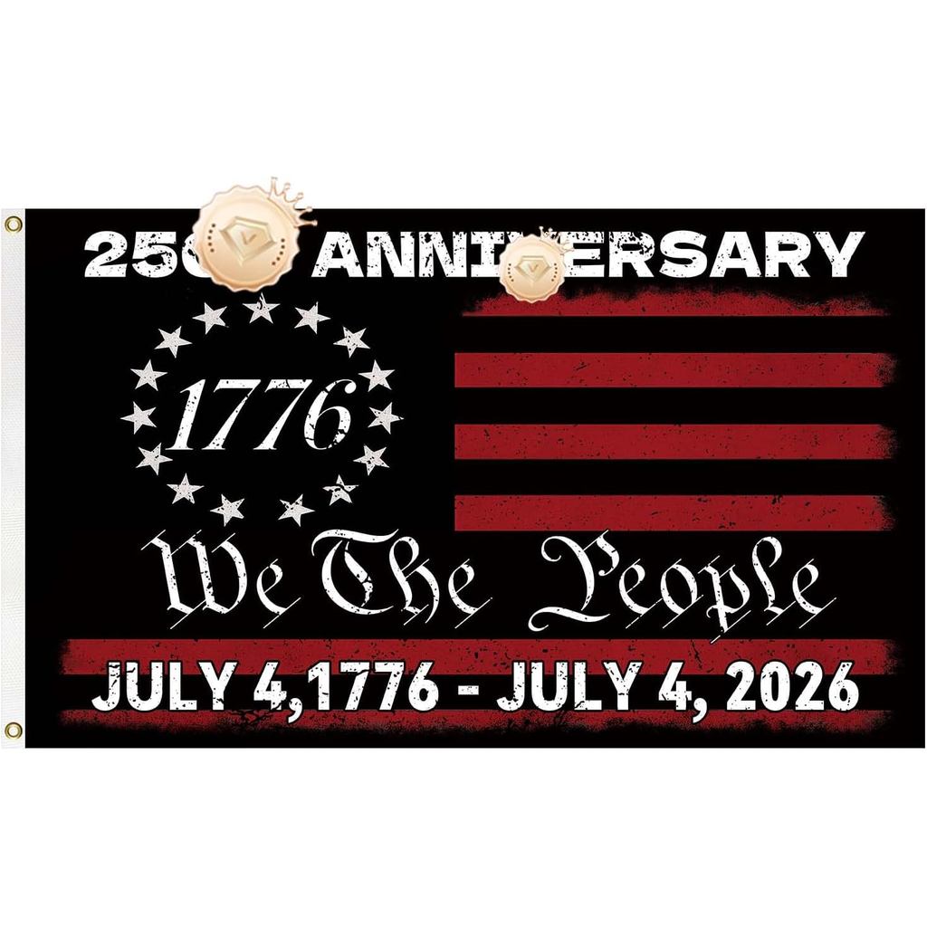 3x5Ft USA 250th Anniversary Patriotic Design,1776-2026 วันเกิดแบนเนอร์ธงรักชาติป้ายแขวนตกแต่ง 2 ทองเ