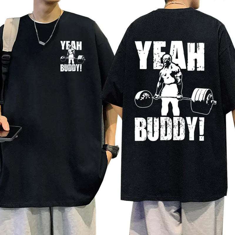 เสื้อยืดผู้ชาย Ronnie Coleman รุ่น Yeah Buddy Gym เสื้อยืดน้ำหนักเบา เสื้อยืดคอกลมผ้าฝ้ายแขนสั้น เสื