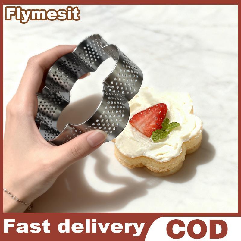 Flymesit Tart แหวนสแตนเลส 1 ชิ้น Perforated Crumpet Mousse แม่พิมพ์สําหรับ Homemade Baking และขนมหวา