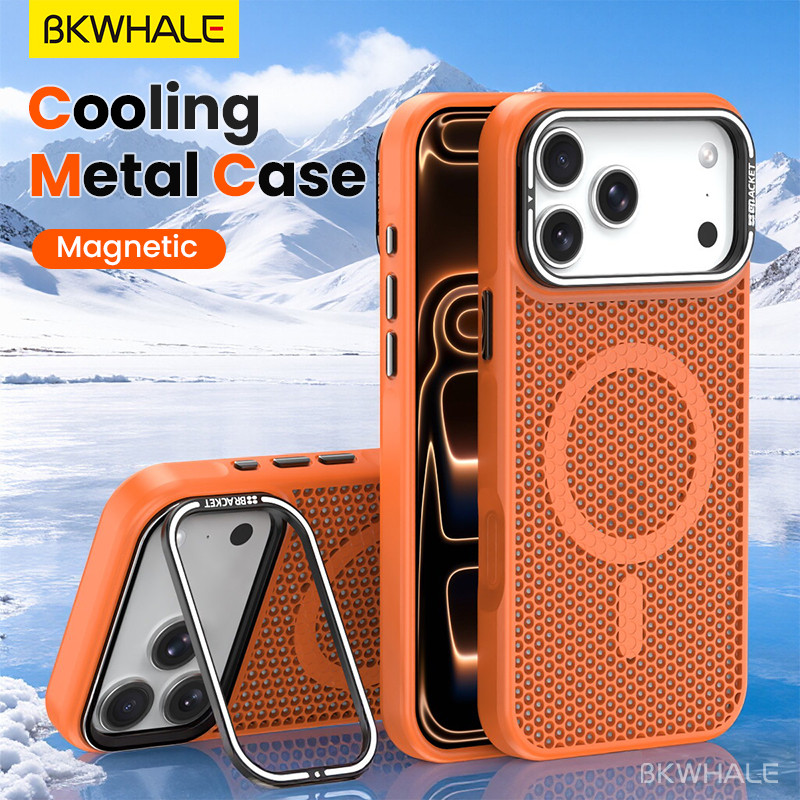 BKWHALE Magnetic Cooling เคสโทรศัพท์กันกระแทกความร้อน-Dissipating Honeycomb ขาตั้งกล้อง Soft Edge, Breathable Matte Cover สําหรับ iPhone 17 Pro Max 16 15 14 13 12 Pro Max Plus
