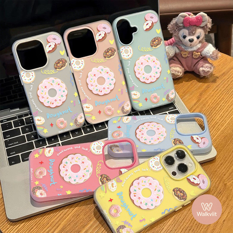 สำหรับ OPPO Reno 15 15F 14 14F 13 13F 12 12F 11 11F 10 8T 7Z 6 6Z 5 5F 4F เคส 2 in 1 สไตล์เกาหลี น่ารัก ลายโดนัท
