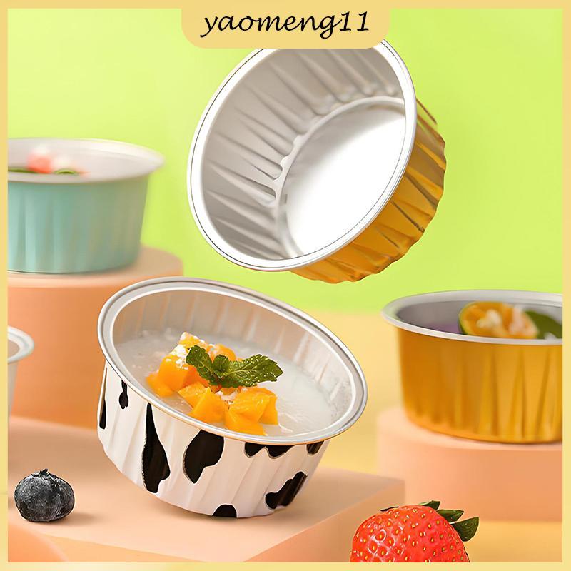 YM 10/20/50 ชิ้นรอบเบเกอรี่ถ้วยดีบุกกระดาษฟอยล์ Wih ฝาปิดReusable Cupcake ถ้วยขนมหวาน Flans Mini กระ