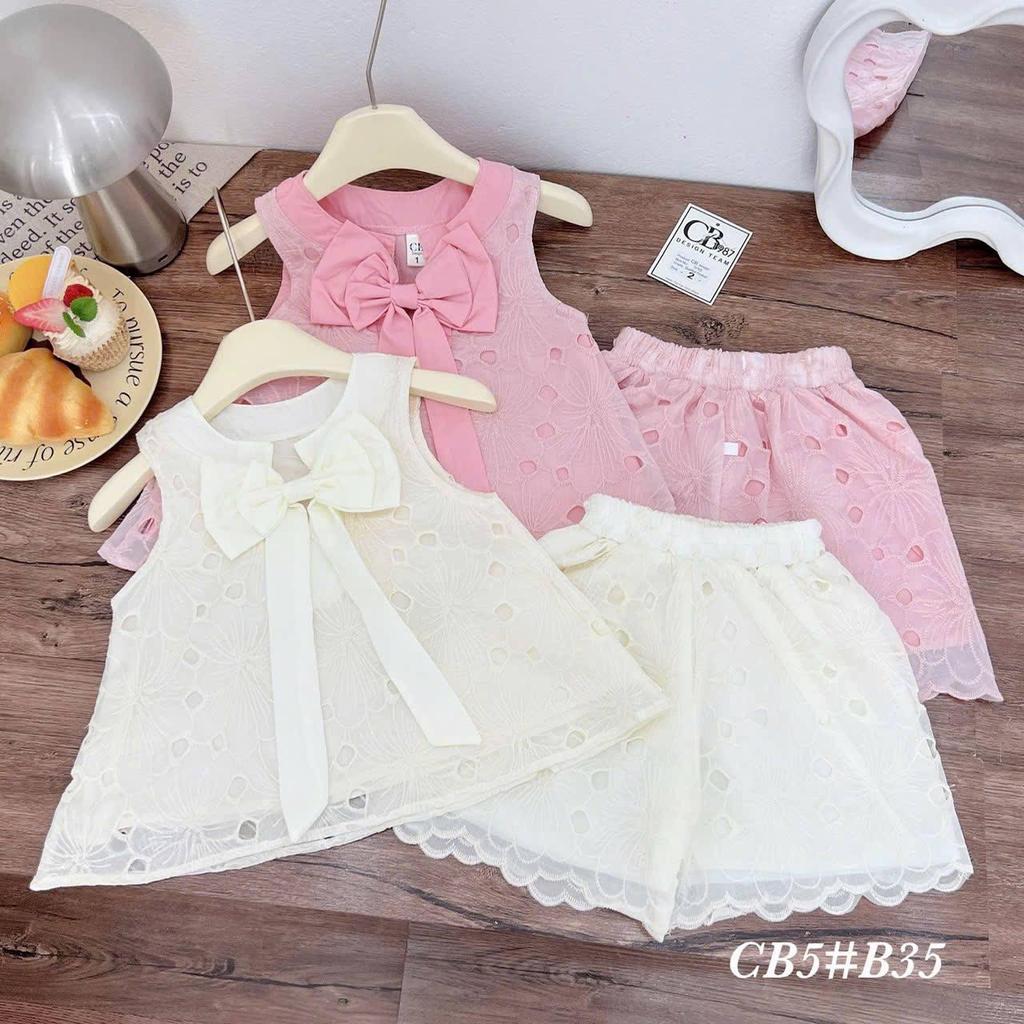 G416 (ขนาด 90-140) ชุดเซ็ทเสื้อแขนกุดและกางเกงฉลุลาย มีซับในทั้งชุด