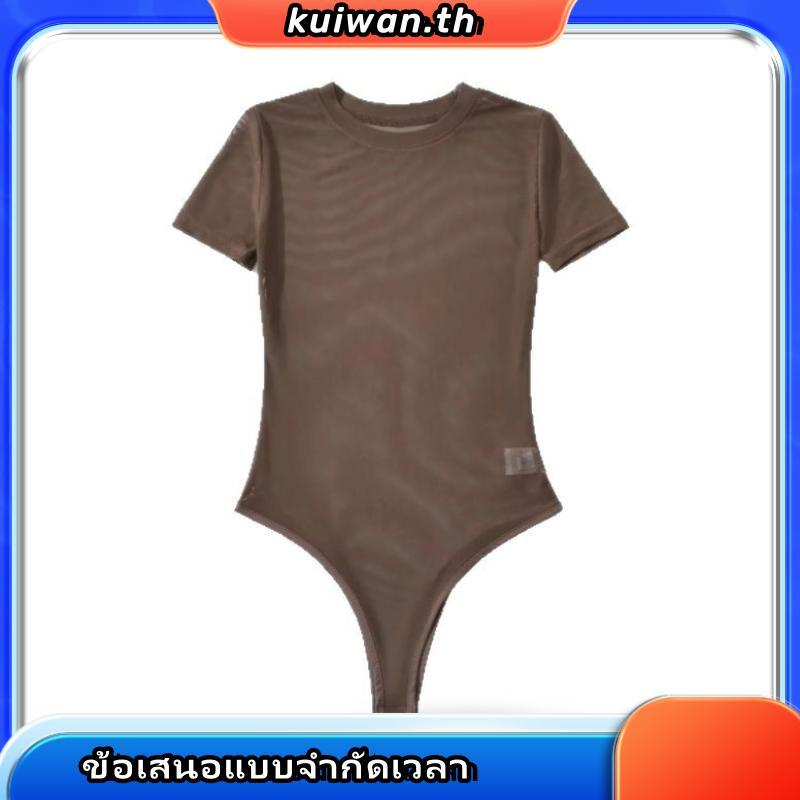 บอดี้สูทสาวอวบ บอดี้สูทผู้หญิงมีฟองน้ำ Jumpsuit สไตล์ใหม่สำหรับฤดูร้อน แขนสั้น รอบคอดูดี วัสดุผ้าก๊o