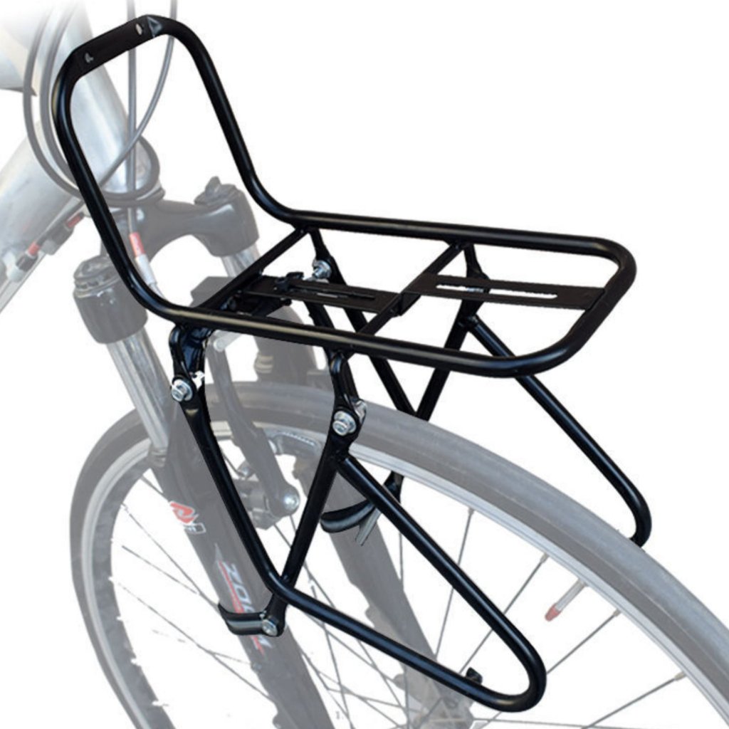 Heavy Duty Bike Front Rack ชั้นวางสินค้าจักรยานด้านหน้าที่ทนทานทนต่อการสึกหรอสําหรับ Commuter, Cyclists, Touring, Shopping