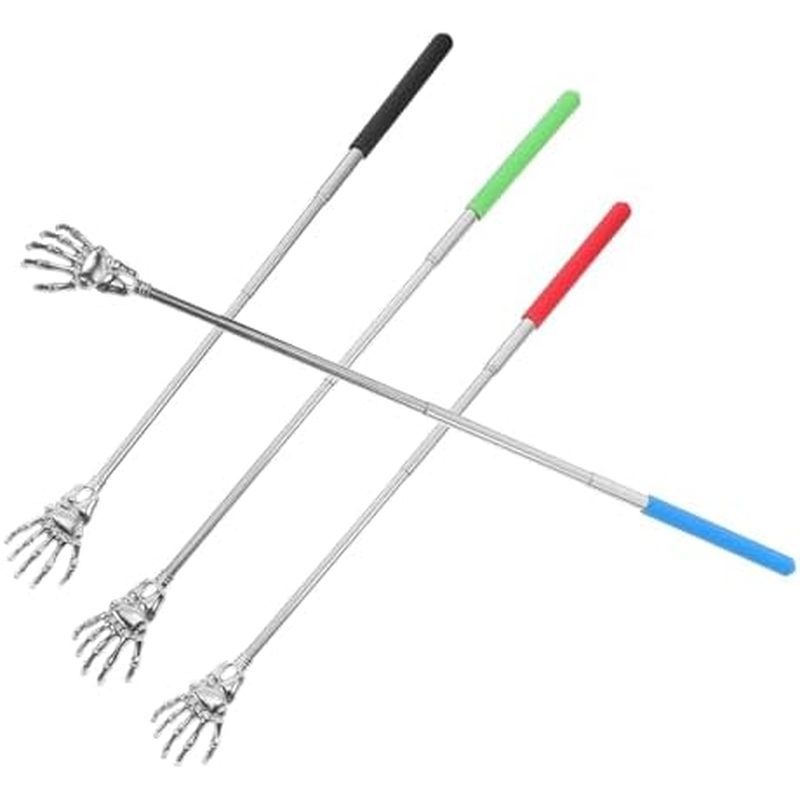 4pcs Telescoping Skeleton Hand Back Scratcher Set Adjustable Metal Itch Relief Massager with Anti-Sl