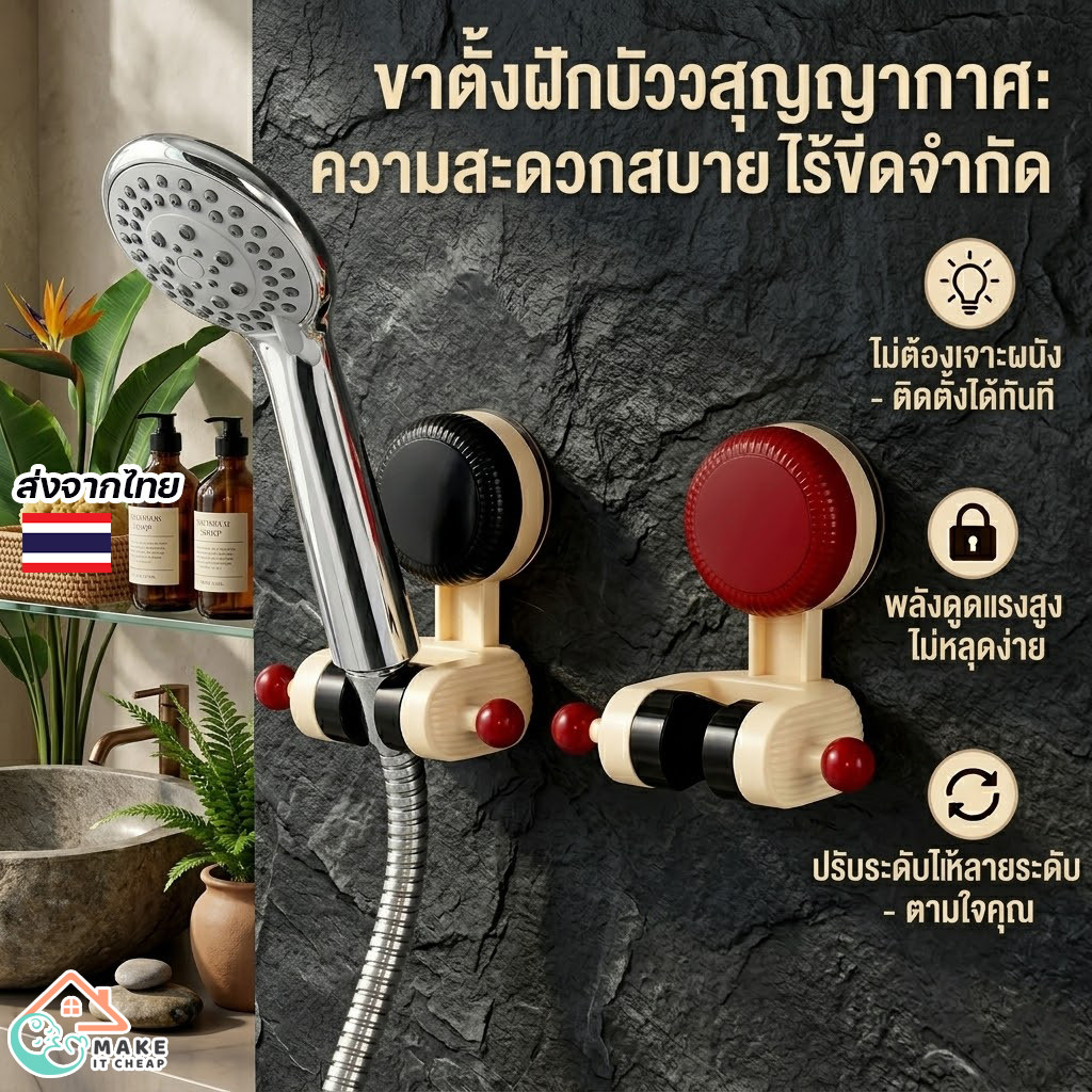 ขาแขวนฝักบัวสุญญากาศ แบบไม่ต้องเจาะ ติดแน่น ไม่หลุด ปรับระดับได้ ใช้งานง่าย เคลื่อนย้ายสะดวก เหมาะกับทุกห้องน้ำ