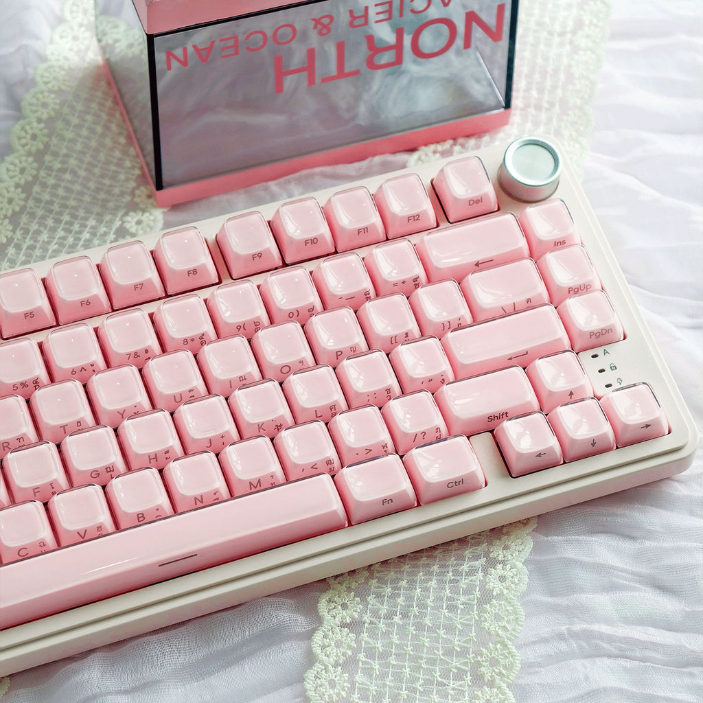 MAMOOO Double Shot Jelly Thai Keycap 132 คีย์คํา SA Profile PC PBT สีชมพูสีขาวไทย Keycap คริสตัล Jel