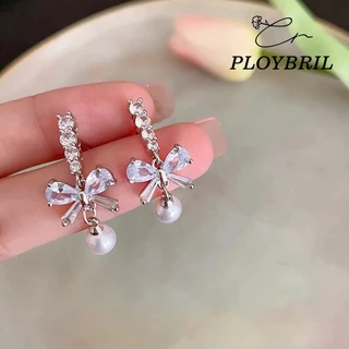 PLOYBRIL ต่างหูแฟชั่น ประดับโบว์ พลอยเทียม มุก พู่ยาว สวยหรู เรียบง่าย E073