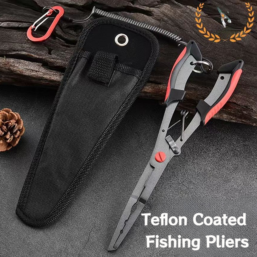 Teflon น้ําเค็มทนต่อการกัดกร่อนขยาย Hawk-Nose Multi-Functional Fishing คีมสําหรับ Hook Removal Line ตัดปลาควบคุม Lure คีม