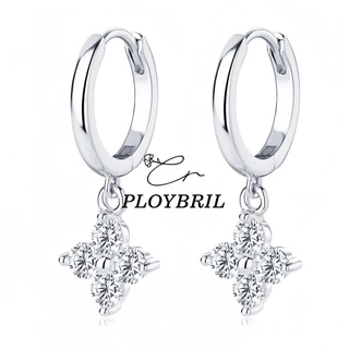 PLOYBRIL ต่างหูห่วงเงิน925 จี้โคลเวอร์เพชร🍀 วิ้งน่ารัก เก๋กรุบแบบติดแกรม E072