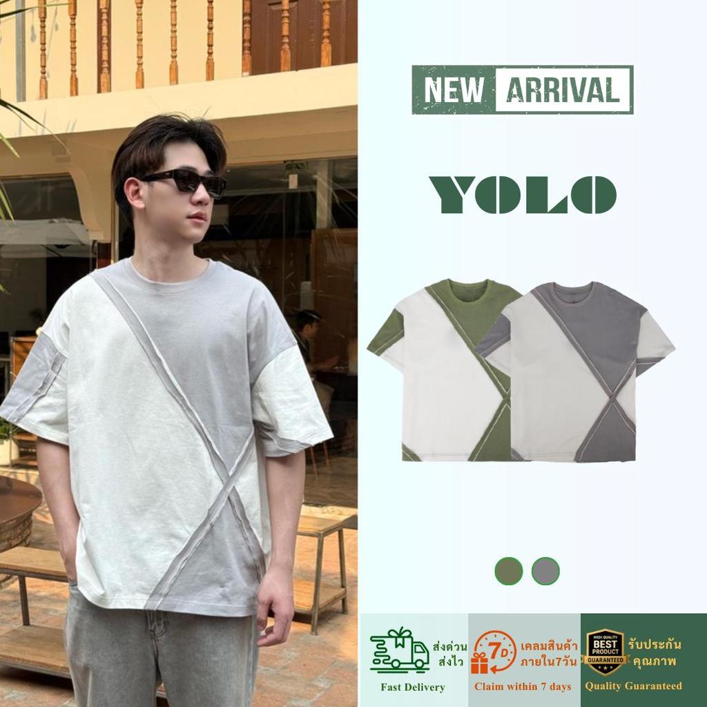 YOLOเสื้อยืด OVRESIZED เสื้อยืดแขนสั้น   เนื้อผ้าดี  ใส่สบายสีพื้น เหมาะสำหรับผู้ชาย Y261109
