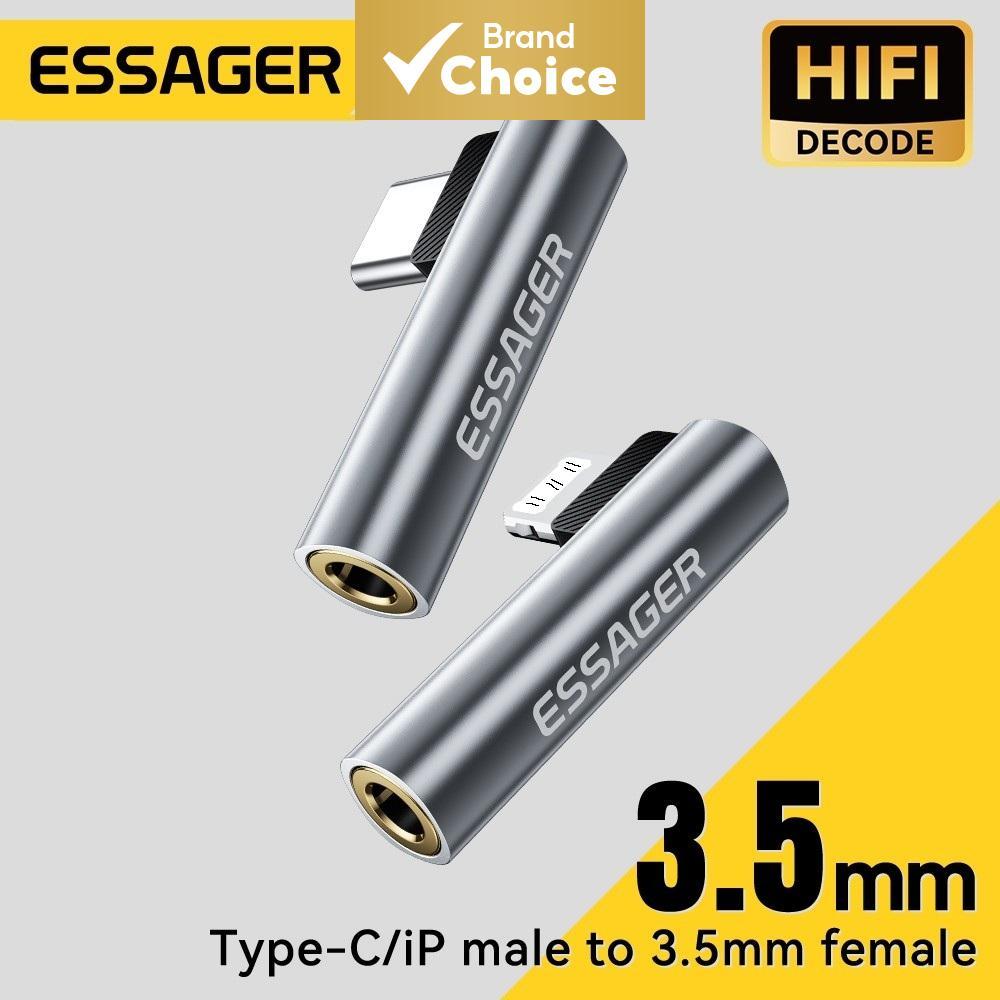 อะแดปเตอร์เสียง Essager Type C/L เป็น 3.5 มม. ขั้วต่อ USB C มุมขวา 90 องศา ตัวผู้ต่อตัวเมีย สําหรับ Huawei