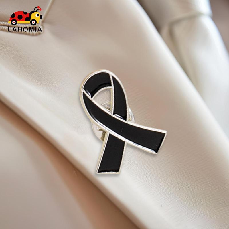[Lahomia] เข็มกลัดริบบิ้นอนุสรณ์สีดํา Cause Awareness Durability Alloy Remembrance Awareness Ribbon Pins สําหรับงานศพ
