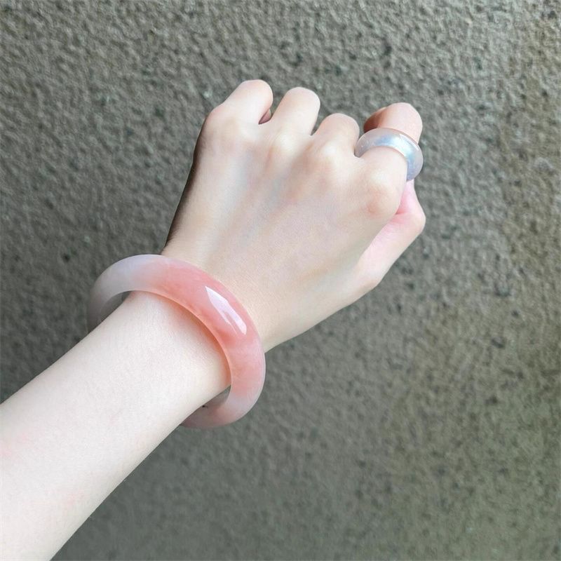สร้อยข้อมือหยกโบราณแบบแบน สีชมพู ทำจากไหมหยกแท้ สไตล์ซินเจียง