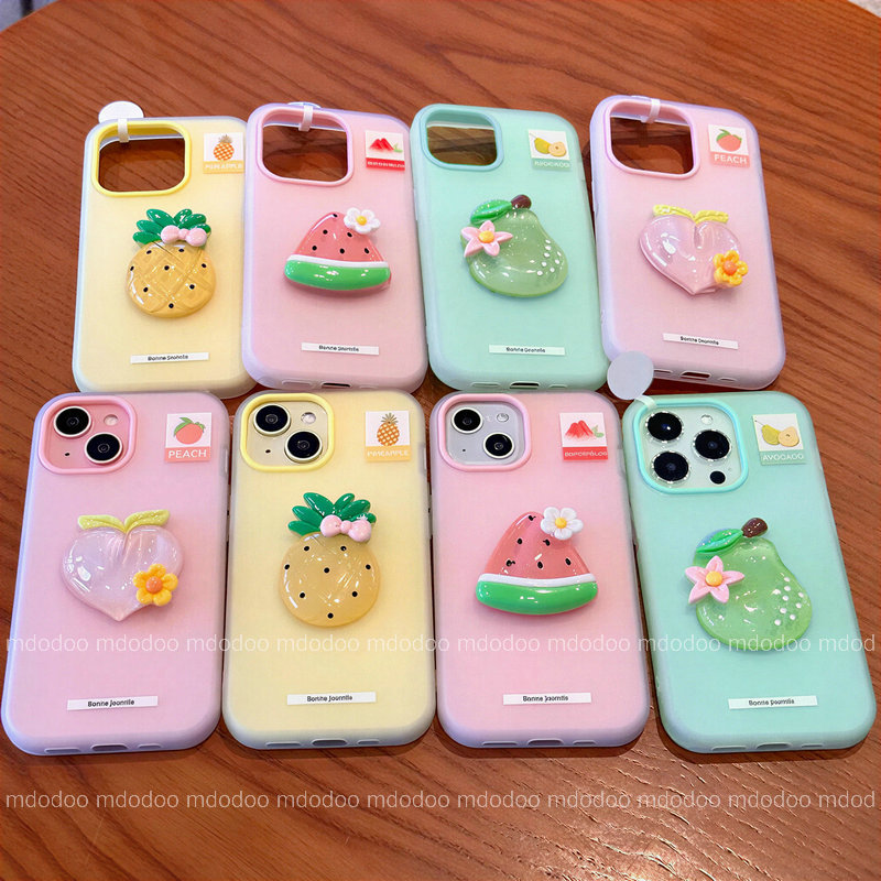 Summer dopamine Cellphone เคส For OPPO Reno 15 ProMax 15Pro mini 15F 14F 13F 4G 5G 12F 15C 14 13 12 14Pro 13Pro 12Pro FS 15FS 13FS 12FS F27 Cartoon 3D Fruits Bracket Cover Two-in-One Anti-drop Phone Case GDK 06