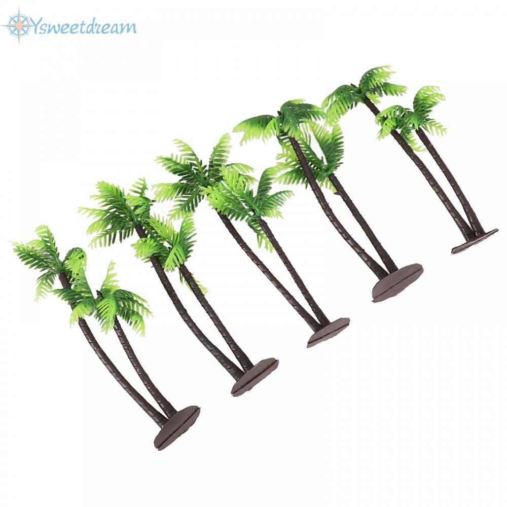 【SWTDRM】5xMini Plastic Coconut Palm Tree Aquarium Landscape Beach Scenery Toy Decor.