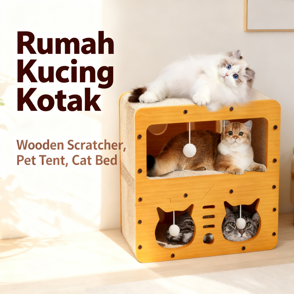 Kucing Kotak Kucing Rumah Kucing Bed Scratcher Board เต็นท์ไม้บ้านสัตว์เลี้ยง