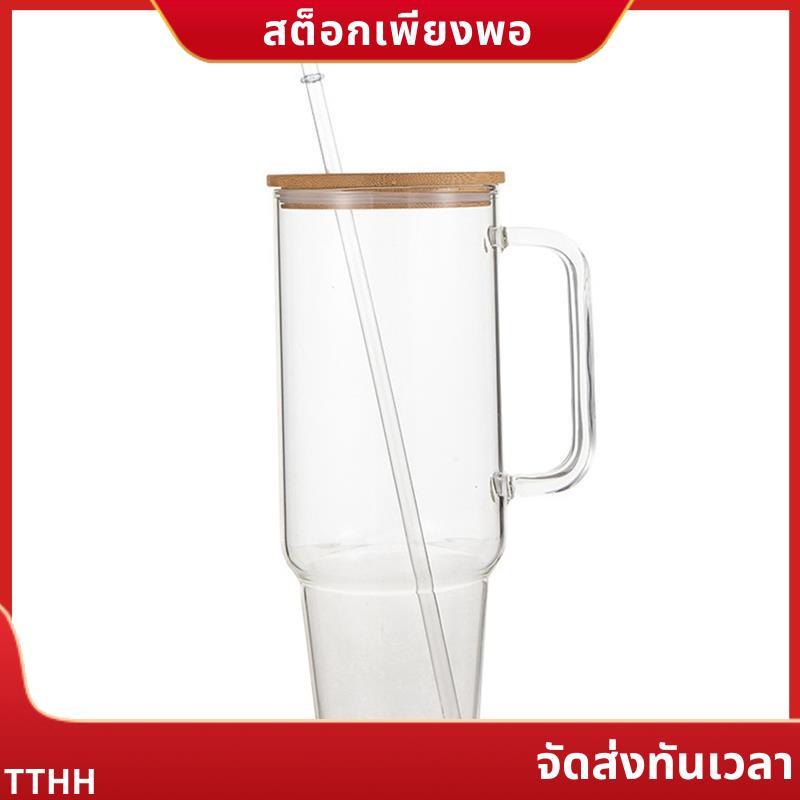 40ออนซ์ ถ้วยแก้วพร้อมที่จับและฝาปิดฟางสําหรับเครื่องดื่ม,ถ้วยกาแฟใสแบบใช้ซ้ําได้สําหรับน้ําผลไม้และนม .ออนertถัวธ