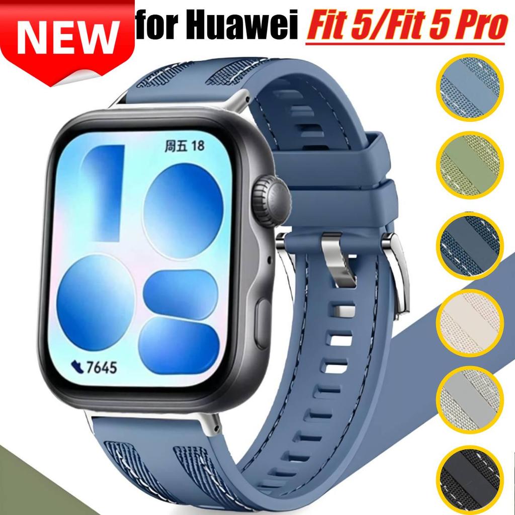 สร้อยข้อมือซิลิโคนไนลอนสําหรับ Huawei Fit 5/5 Pro/4/4 Pro/3 สายนาฬิกาฤดูร้อน ระบายอากาศ Correas