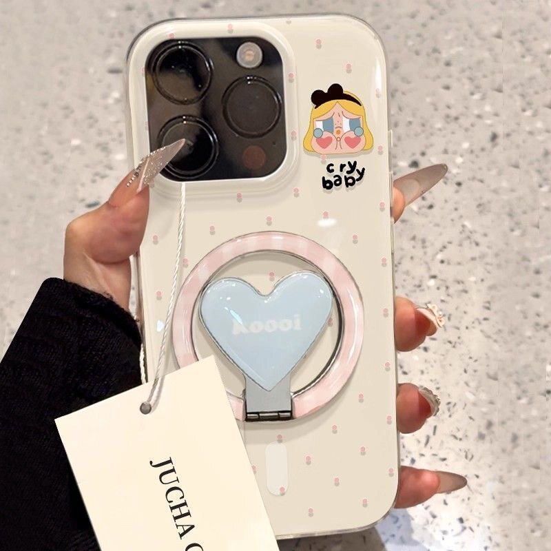 Polka Dot สาวน่ารัก Love แม่เหล็กพับขาตั้ง Samsung S26 S22 S23 S24 S25 FE Ultra A56 A55 เคสโทรศัพท์ป้องกันกรณี