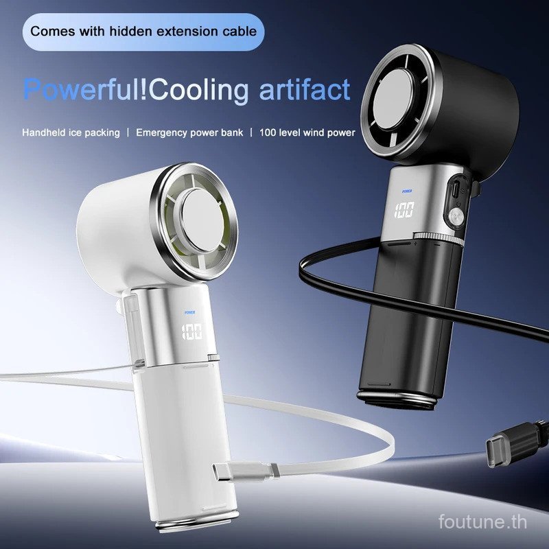 พัดลมคล้องคอแบบพกพา 6000mAh Power Bank และการชาร์จโทรศัพท์ 11000RPM 100-Speed Adjustable Folding Tra
