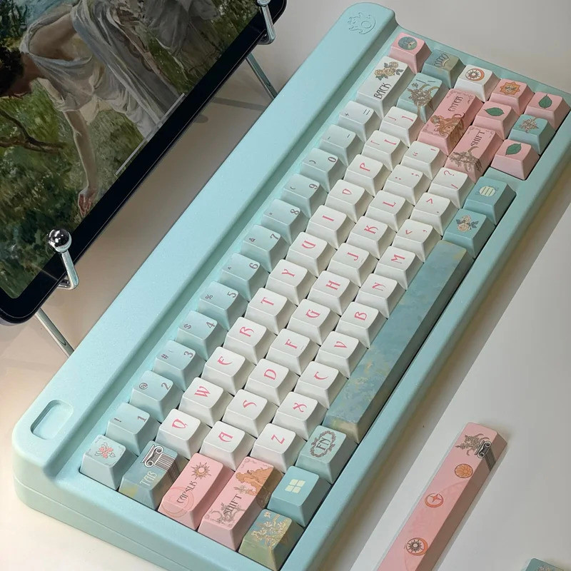 Keycap Cherry132 Key Muxia Theme EternalMuse Keycap 2.25 U/7U Alice Layout Retro สีเขียวสีขาวสไตล์ฝร